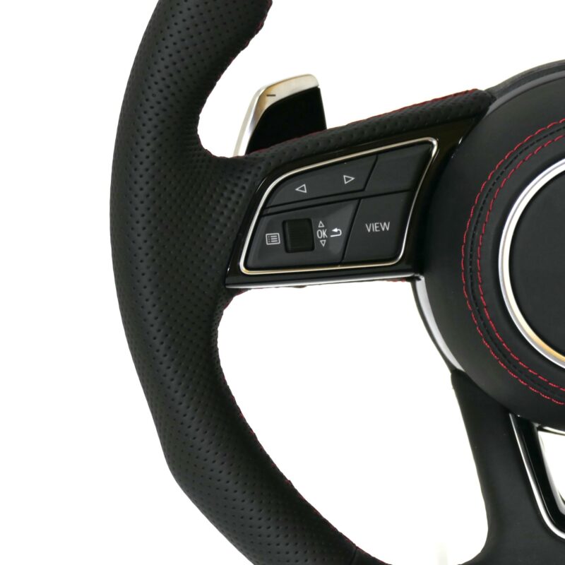 Custom perforated red line flat steering wheel for Audi A/S/ Series A3 A4 B8 A5 A6 C6 C7 A7 a8 R8 RS3 RS4 RS5 S3 S4 S5 B9 Q3 Q5 - Image 3